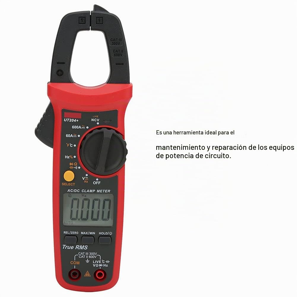 UT204+ Pinza Amperimétrica Digital de Mano Rango Automático True RMS AC DC Voltaje Corriente Resistencia Capacitancia Probador para Mantenimiento Profesional Material ABS