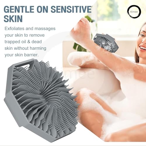 Image of Antimicrobial Silicone Body Scrubber, Exfoliating Body Scrubber for Sensitive Skin, Eco Friendly Shower Scrubber for Body, Silicone Body Brush for Showering, Charcoal