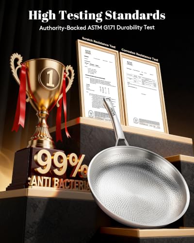 Titanium Pans for cooking, 8+10+12 Inch Titanium Hammered Pro pan with Lid - image 5