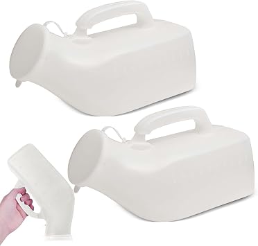 Urinal Bottle, 2Pack Male Portable Travel Pee Bottles, 1200ml Spill Proof Urinary Chamber, Thick Pee Bottle with Lid for Home Hospitals Emergency and TravelWhite