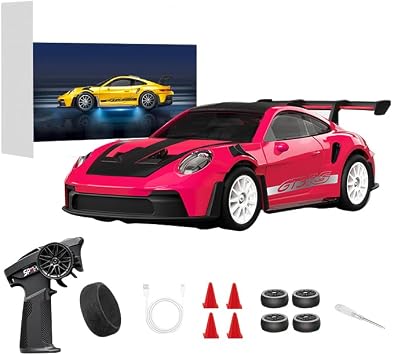 143 Scale RC Drift Car D43-02 2.4GHz Full Proportional 4WD Alloy Racing Car with Gyro, 20KM/H High Speed Adjustable Speed with Silent Bearings & LED Lighting