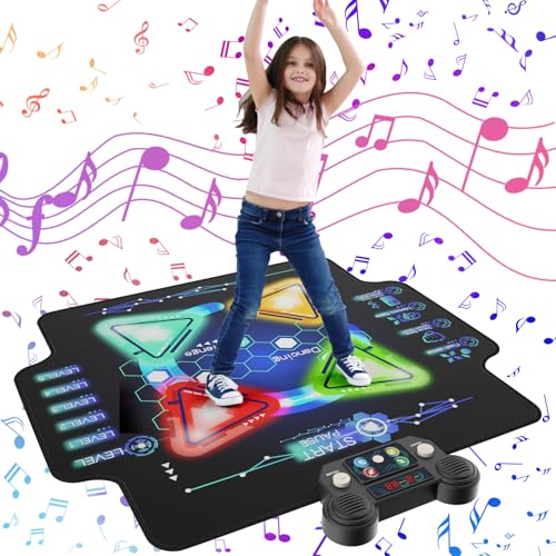 zefinot Dance Mat for Kids Ages 3-12 Year - Dance Mats with Light Up 4-Buttons & Wireless Bluetooth,Music Dance Mat with 4 Game Modes and 5 Levels, Dance Game Toy Gift for Kids Girls Boys