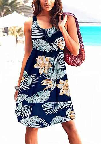 Image of Camisunny Women Casual Loose Tank Dresses Sleeveless Beach Vacation Dress Swing Pleated U Neck Fashion Soft