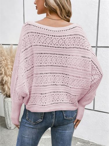 Image of Cakulo Womens Off Shoulder Sweater Top Fall Outfits Fashion 2026 Oversized Knit Batwing Long Sleeve Crochet Pullover Sweaters