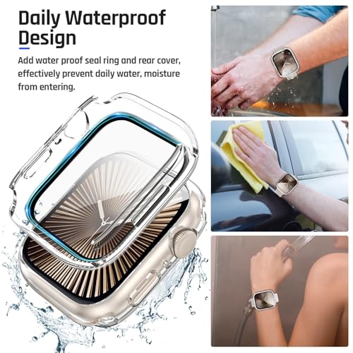 Image of VEMIGON Waterproof Case for Apple Watch Series 11 /10 42mm with Tempered Glass Screen Protector, Full Coverage Hard PC Bumper Back Frame, Protective Cover for iWatch - (S11 /S10-42mm Clear)