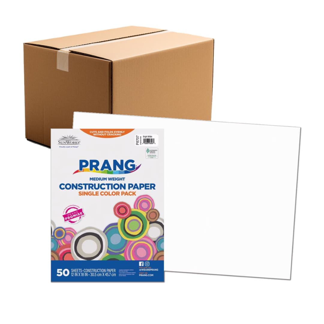 Prang Construction Paper, 12" x 18", Bright White, 50/Pack, 25 Packs