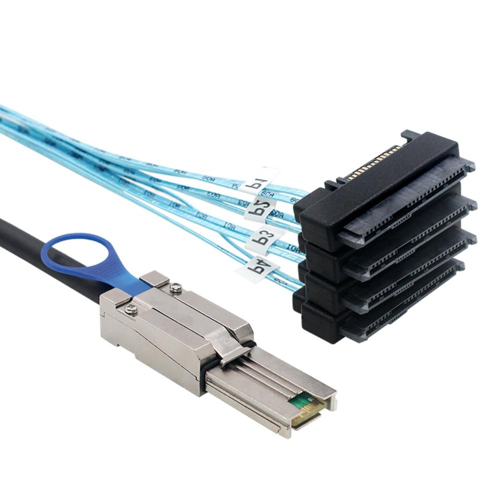 KAGAUOAS 1m High-Speed 3.0 Mini SAS 26P SFF-8088 to 4X SFF-8482 29+15Pin All-in-one SAS Hard Disk Data Cable