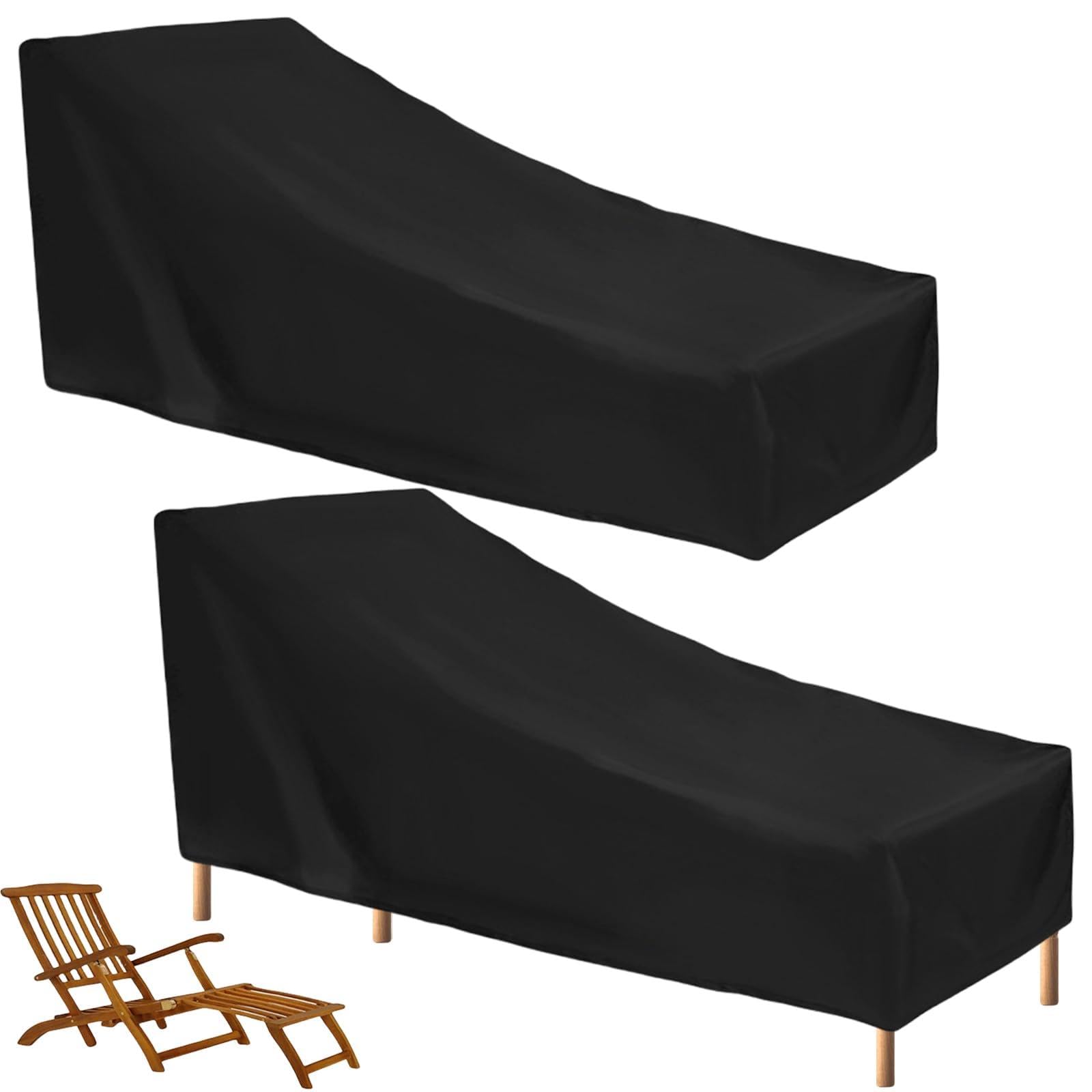 Lot de 2 housses de protection pour chaise longue - Résistante aux intempéries - 210 x 75 x 80/40 cm - Tissu Oxford 210D - Coupe-vent - Imperméable à la poussière - Résistant aux UV - Pour chaise