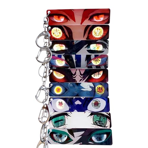 9PCS Demon Anime Slayer Acrylic Keychains Character Eyes Transparent Card Pendant Cute Manga Accessories for Backpacks Keys Bags Ideal Gift for Anime Fans Teens for Party Supply Favor Graduation Gifts