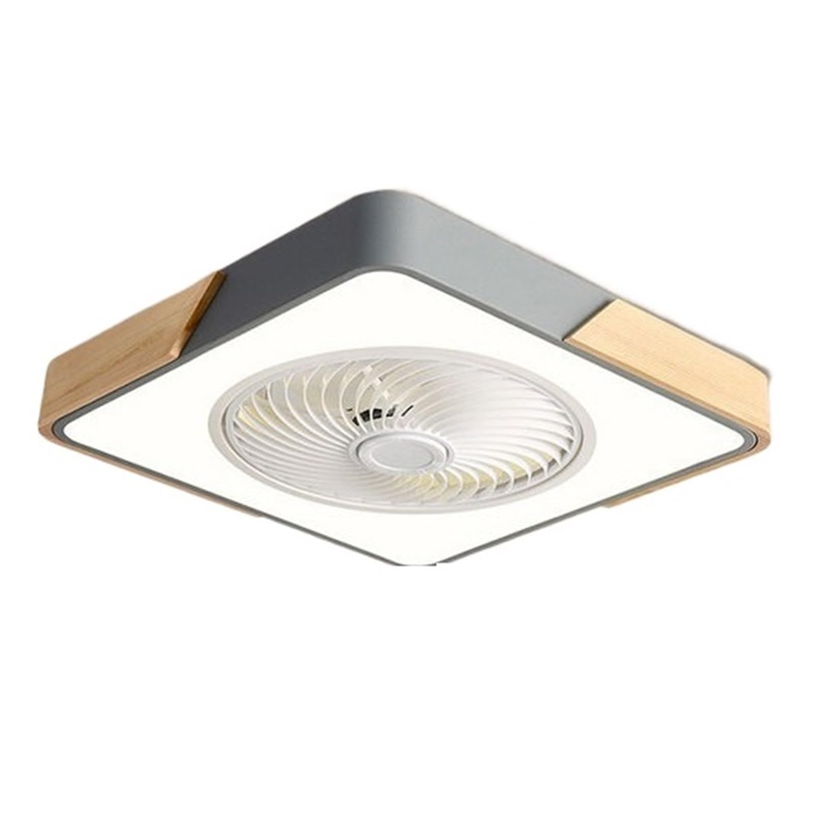 KOESRXNQW Modern LED Ceiling Fan Wooden Lamp Light Dimming Remote Control Intelligent Living Room Bedroom Decorative with Quiet Cooling(Square Grey)