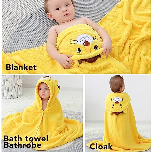 Image of ROMASA Baby Bath Towel Ultra Soft Hooded Towel Highly Absorbent Bathrobe Blanket Toddlers Shower Gifts for Boys Girls-27.5 inch x 55 inch (Yellow Lion)