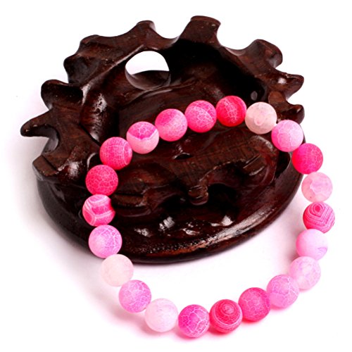 GEM-inside 8mm Pink Matte Agate Bracelet Elastic Etsy Energy Jewelry Fashion Bracelets for Women Beads For Jewelry Making Beads Gemstone Gem Loose Beads 7 Inches