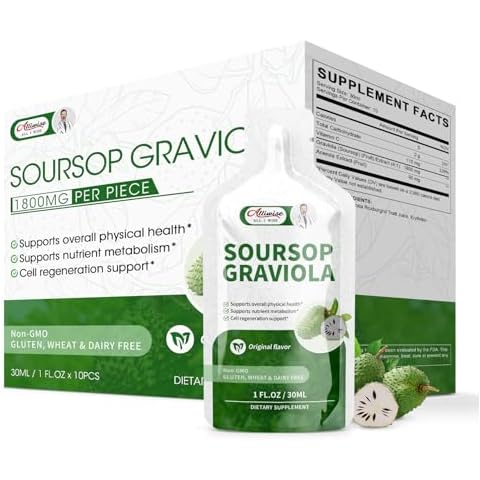 Alliwise Soursop Graviola Liquid 1800mg, Soursop Extract Organic Pure for Cell Support & Regeneration, Immune Boost, High Absorption Soursop Bitters Drink/Oral Solution-10 FL OZ Cover