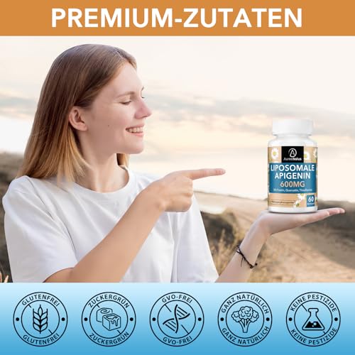 Apigenin 600 mg, Extra Starkes Liposomale Apigenin Kapsel - Hochdosiert, mit Fisetin, Quercetin und Theaflavinen (60 stück (1er Pack))