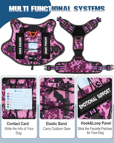 Image of PETNANNY Tactical Dog Harness - No-Pull Service Vest for Large Breeds, with Hook & Loop Patch Panel & MOLLE System M (30-50 lbs, Chest: 25-29 inch) Reflective Purple Camo