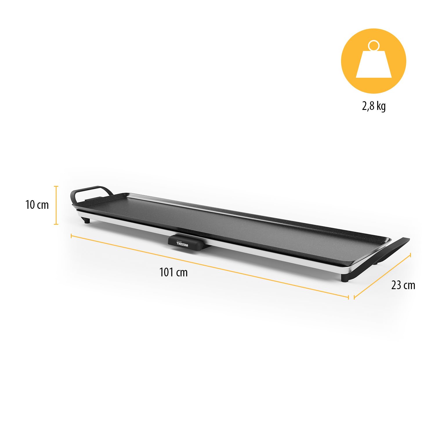 Tristar Grill de table slim XL - Grande surface de cuisson de 90 x 23 cm - Thermostat réglable - Revêtement antiadhésif - Bac collecteur de graisse amovible - Facile à nettoyer - BP-2669