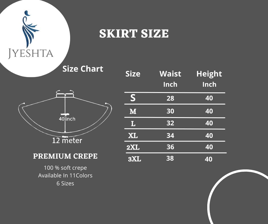 Image of JYESHTA Women's American Crepe Flared A Line Stitched Long Skirt with 12 Mtr Flare 40 in Height | Skirts for Women Long Length | Long Skirts for Girls
