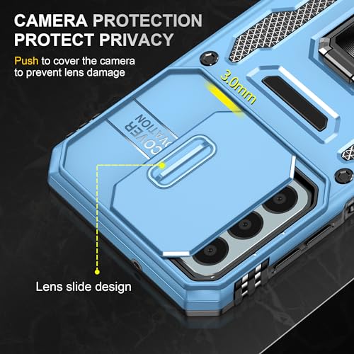 Image of Polycarbonate Slide Camera Cover with Ring Holder Mobile Phone Back Cover for Samsung Galaxy A15 5G /A15 4G (Blue)