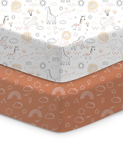 Image of Crib Sheets 2 Pack, Fitted Crib Sheet for Standard Crib Mattress 28x52x9, Ultra Soft Jersey Knit, Breathable Stretchy Deep Pocket, Snug Fit Stays Put, Baby Crib Mattress Sheet