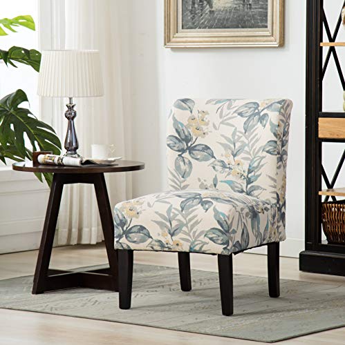 Roundhill Furniture Capa Print abric Armless Contemporary Accent Chair, Blue Leaves