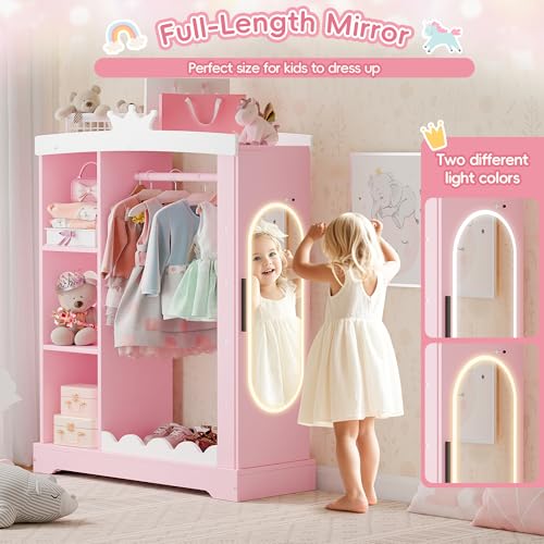 Xilingol-Kids-Armoire-with-Jewelry-Cabinet-Dress-up-Storage-with-Mirror-and-Shelves-Princess-Dress-Closet-and-Costumes-Wardrobe-Closet-Costume-Organizer-for-Bedroom-Kids-Room-Girls-Pink Xilingol Kids Armoire with Jewelry Cabinet Dress up Storage with Mirror and Shelves Princess Dress Closet and Costumes Wardrobe Closet Costume Organizer for Bedroom Kids Room Girls Pink