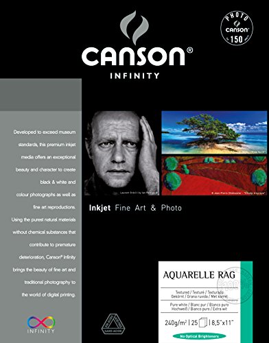 Canson Infinity Aquarelle Rag Fine Art Watercolor Paper, 8.5 x 11 Inch, White, 25 Sheets