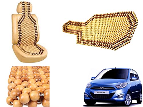Image of Car Bead Seat Wooden Beads Cushion Cover Pad for Hyundai I10 Type 2, Acupressure Sitting Seat Cover | Cream Color - Pack of 1