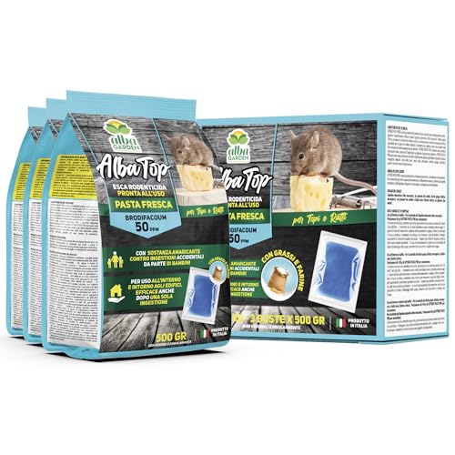 Albagarden - Veleno Per Topi - Confezione Risparmio 3 X 500 gr (1,5 Kg) - Potente Esca Topicida In Pasta Per Trappola Per Topi E Ultrasuoni - Per Ratti Di Ogni Dimensione