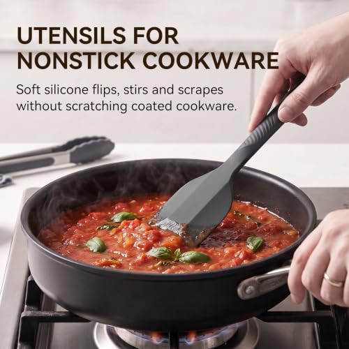 Silicone Cooking Utensils Set - 600°F Heat Resistant, Nonstick Kitchen Utensil Set with Spatulas, Spoons, Whisk, Tongs, BPA Free, Dishwasher Safe (Gray) by USECANO - Used condition - Image 8
