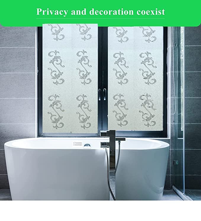 Image of SUNBIRD Window Film Privacy Colorful Window Sticker, Decorative Window Vinyl, Adhesive Home UV Blocking, Heat Insulation Static Cling for Bathroom Office (24 X 48 INCHES-2PCS, Flower Draco)