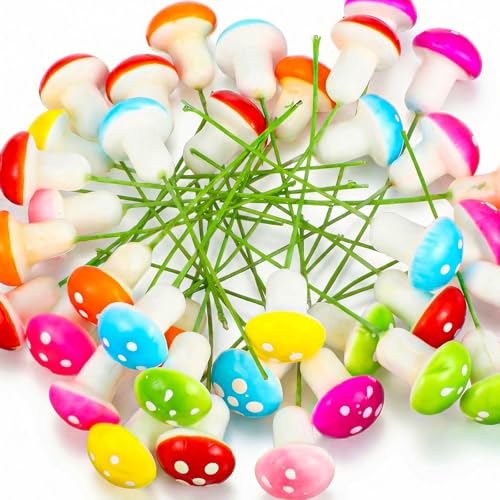 50 Stück Gartenpilze Ornamente Pilze Deko Miniatur Pflanzen Minifiguren Modellbau Pflanzen Miniatur Deko Pilzgarten Pilz Ornament Feengarten Zubehör für Hochzeit Puppenhaus Garten Hause DIY(Bunt)