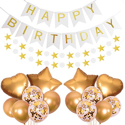 Décorations Fête d'anniversaire, hicoosee Ballons en Aluminium en Forme Coeur Ballons Confettis Bannière étoile Joyeux Anniversaire pour Fête d'anniversaire, Baptême de Bébé Cover