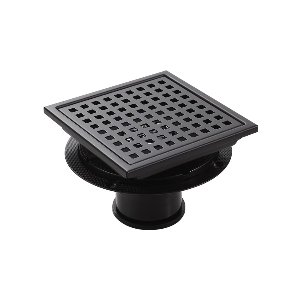 6Inch Square Shower Floor Drain, Shower Drain Kit with Removable Grate Cover, SUS304 Bathroom Shower Floor Drain (Gun Metal)