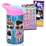 LOL Doll Dolls 15.5oz Water Bottle For Kids, Girls 3 Pc Bundle with Stainless Steel Refillable School Supplies, Sports, And More Stickers Cat Door Hanger kids sports bottle, reusable