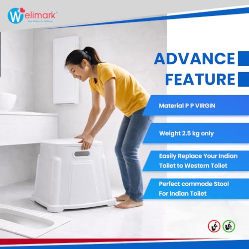 Image of Portable Indian to Western Toilet Converter with Faucet Pipe | Heavy-Duty Commode Chair for Elderly & Disabled | Durable Plastic Commode with 2-Year Warranty (White)