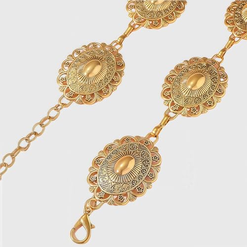 Western Oval Concho Chain Belt for Women Dresses Jeans Vintage Metal Waist Chain Belts2