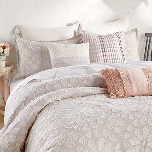 Peri Home 100% Cotton Face Microfiber Reverse Clipped Jacquard Floral 3-Piece Comforter And Sham Set, Full/Queen, Natural #TOP5