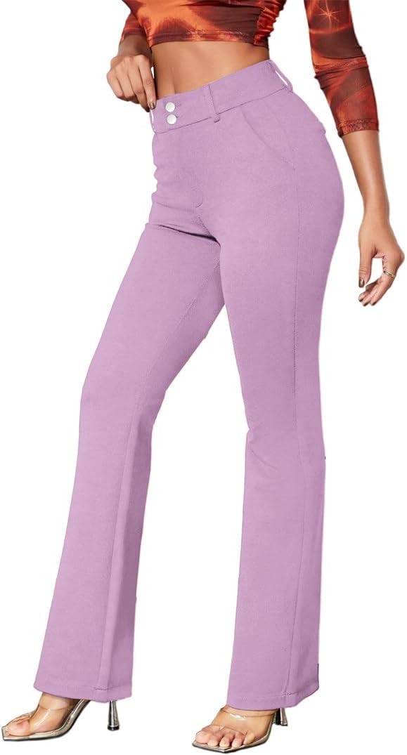 Stretch Wide Leg Dress Pants Women Wrinkle Free Adjustable Waisted Business Work Office Trousers Casual Slacks