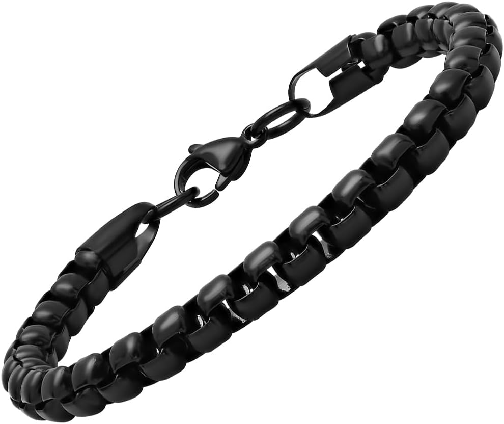 Amazon Essentials Stainless Steel and 18K Gold-Plated Men's Thick Round Box Chain Bracelet - Image 2