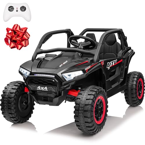 ANRLI 24V Ride on Car, 2 Seater XL Off-Road UTV w/4 RMP2000W Motors, Remote Control, Gift Flower, Bluetooth Music, LED Lights, 24 Volt Ride on Toys for Big Kids, Black