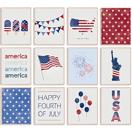 AnyDesign 12Pcs Patriotic Wall Art Prints 4th of...