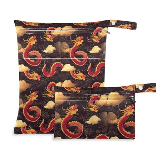 Coikll Wet Dry Bags for Cloth Diaper 2 Pack Waterproof Yoga Gym Bag for Swimsuit Wet Clothes Baby Items-?Dragon and Cloud?