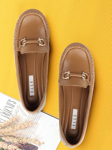 Image of ELLE Women's Flats Slip-On Loafers with Metallic Buckle