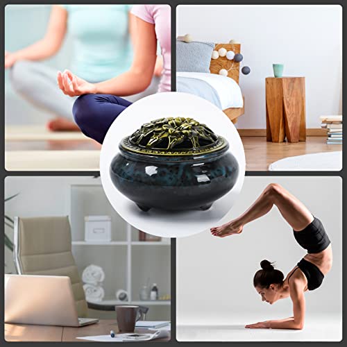 Plainele Incense Burner With Incense Stick Holder+Spacer Layer Use For Stick Or Cone Coil Incense Smudge Bowl,Handmade Ceramic Incense Burner For Charcoal Disc ,Resin And Sage Cones (Dark Blue) #TOP4