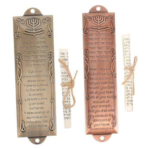 PRETYZOOM 2Sets Mezuzah for Front Door with Scroll Antique Metal Jewish House Blessing Decoration Shema Blessing Scroll for Home Decor for Hanukkah Religious Ceremonies