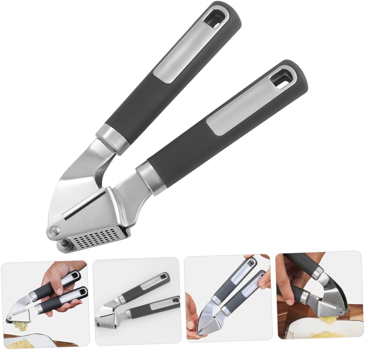 jojofuny Manual Stainless Steel Garlic Press for Home Use Kitchen Garlic Mincer Tool with Peeler for Cooking and Food Preparation