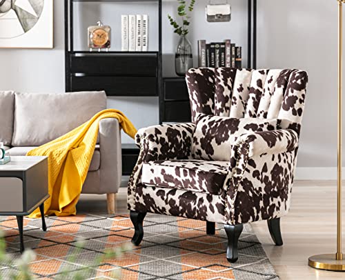 Kmaxcowprintaccentchairvelvetwingbackchairwithpillownailheadchanneltuftedoversizedclubchairforlivingroombedroomguestroom Urban Country Home Decor Kmax cow print accent chair velvet wingback chair with pillow nail head channel tufted oversized club chair for living room bedroom guest room urban country home decor