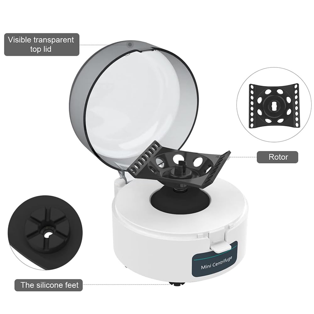 Mini Máquina Centrífuga, Máquina Microcentrífuga De 0,2 Ml/1,5 Ml/2 Ml, Con Rotor 2 En 1, Velocidad Máxima 4000 RPM, Fuerza Centrífuga Relativa 980 Xg, Para Separación De Muestras De Laboratorio