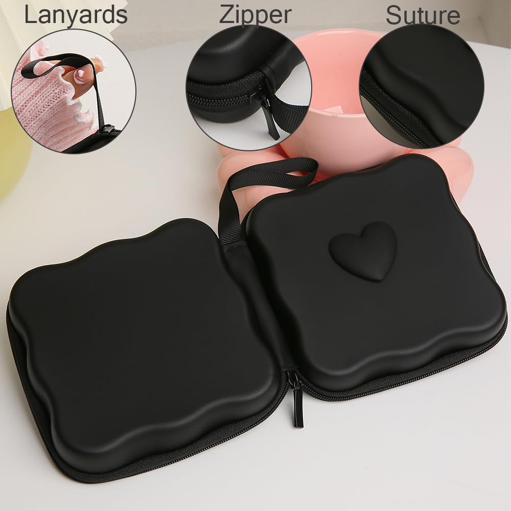 Charger Cover Storage Bag, Lovely 3D Love Heart Waves Design Charger Protector Travel Storage Case, Earphone Wire Saver Cable Cord Organizer Wireless Earphone Storage Box, Black Love image 5