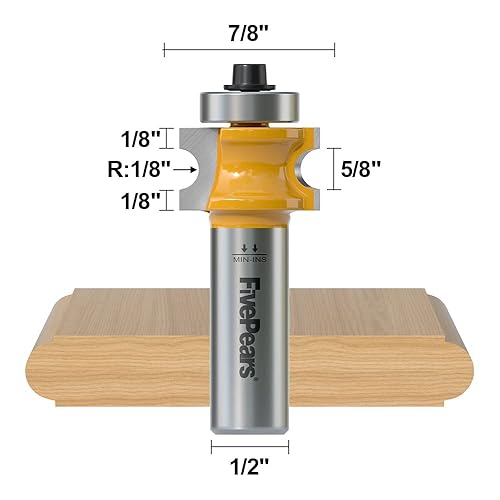 Miniatura 8 de Fivepears Juego de 5 brocas para enrutador de punta redondeada de 12 vástago, rodamientos medio redondos para carpintería, brocas de borde con punta